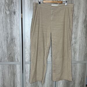 Frank & Eileen Wexford Wide-Leg Linen Flax Pants Beige Color Size 14
